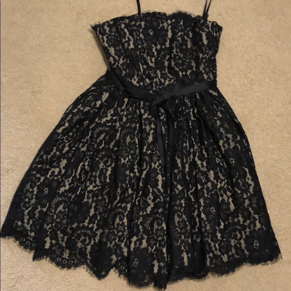 Strapless black lace dress